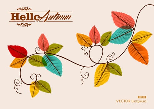 Hello autumn text tree branches with transparent leaves backgroundEPS10 vector file with transparency for easy editing.