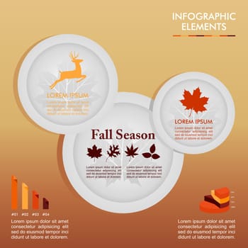 Fall season infographics illustration template. Autumn Concept plates with information graphics elements about weather and seasonal related issues. EPS10 Vector file in layers for easy editing.