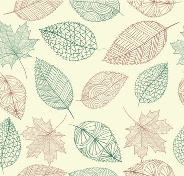 Hand drawn tree leaves seamless pattern background. Autumn season concept. EPS10 vector file with transparency for easy editing.