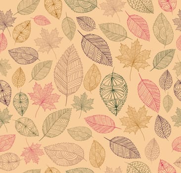 Hand drawn tree leaves seamless pattern background. Autumn season concept. EPS10 vector file with transparency for easy editing.