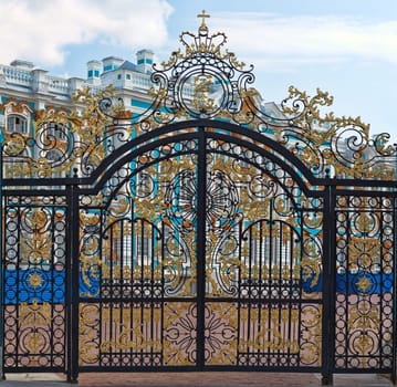 Gold gate, entrance to Catherine's Palace, St. Petersburg, Russia