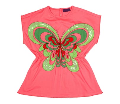 Pink tunic with applique in the form of a butterfly