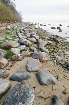Stony coast of Baltic sea early in the morning