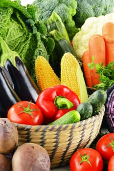 Composition with variety of fresh raw organic vegetables