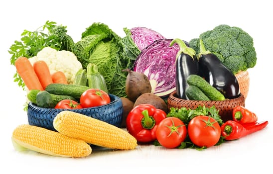 Composition with variety of fresh raw organic vegetables