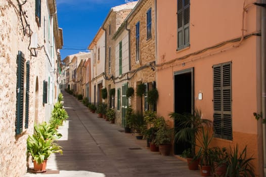 small alley in the old town of Alcudia in Mallorca
