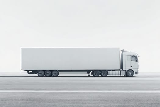 White truck for transporting goods on the city street. Truck with advertising space.