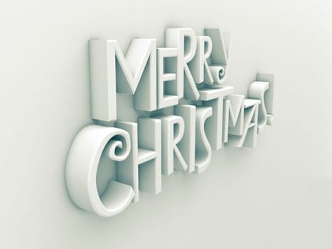 Merry Christmas in white matt rendered letters on a white background