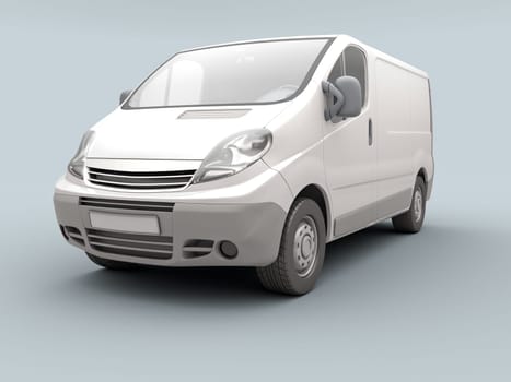 White commercial van on a gray background with shadow