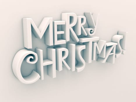 Merry Christmas in white matt rendered letters on a white background
