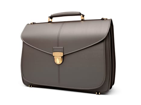 Black business briefcase isolated on white background. Material - skin