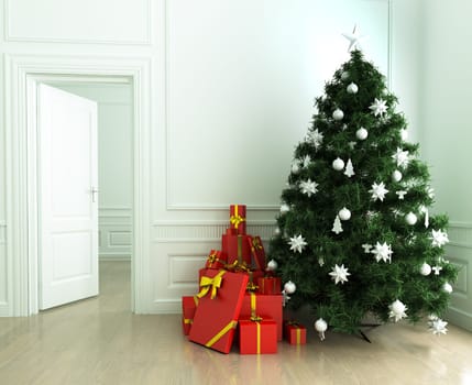 Christmas tree and gifts in the living room