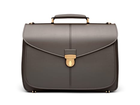 Black business briefcase isolated on white background. Material - skin. Front view