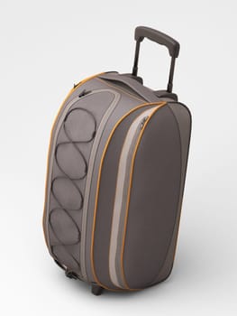 Grey travel bag close up  on light background