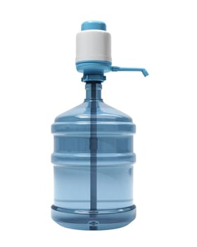 A large bottle of water with the pump isolated on a white background