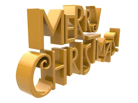 Merry Christmas in  yellow sparkling rendered letters isolated on a white background