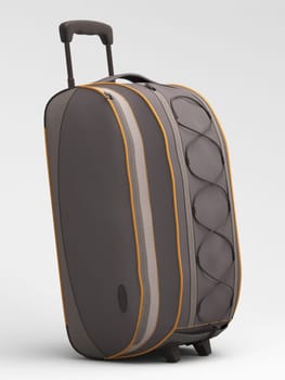 Grey travel bag close up  on light background