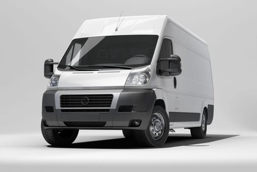 White commercial van on a gray background with shadow