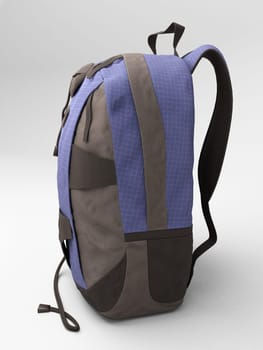 Blue travel backpack close up on a light background