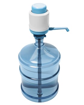 A large bottle of water with the pump isolated on a white background