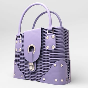 Women's lilac wicker handbag closeup on light background
