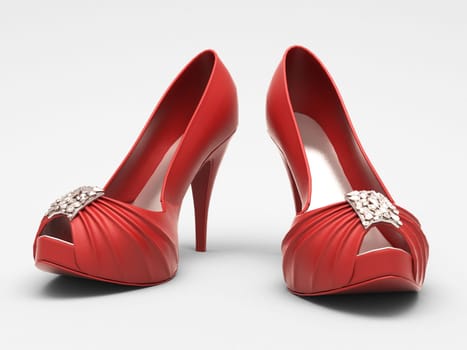 Women's red shoes closeup on a light background