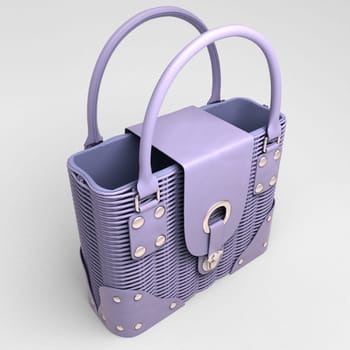 Women's lilac wicker handbag closeup on light background