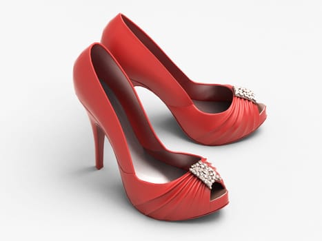 Women's red shoes closeup on a light background
