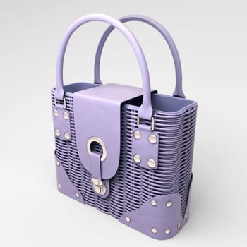 Women's lilac wicker handbag closeup on light background