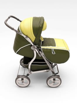 Children stroller closeup on a light background
