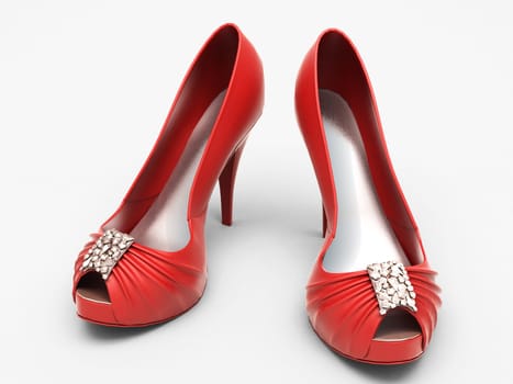 Women's red shoes closeup on a light background