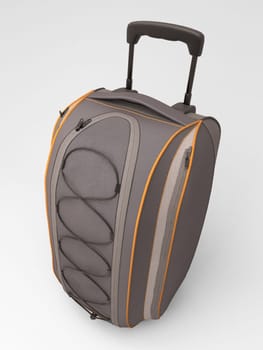 Grey travel bag close up  on light background