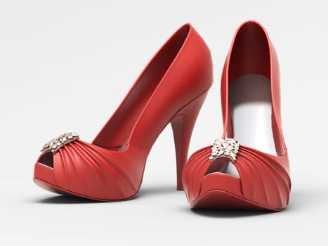 Women's red shoes closeup on a light background