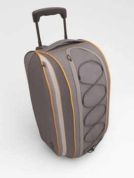 Grey travel bag close up  on light background
