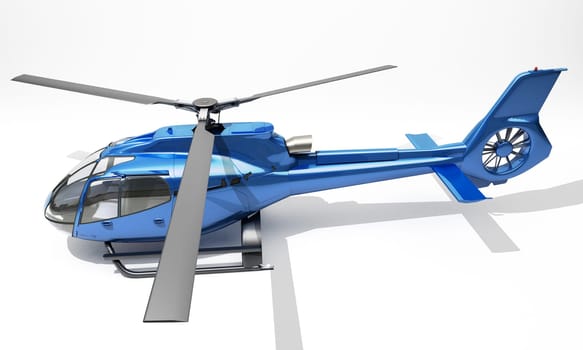 Modern blue helicopter on a light background