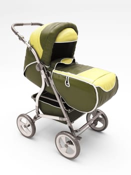 Children stroller closeup on a light background