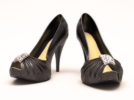 Women's black sexy shoes closeup on a light background