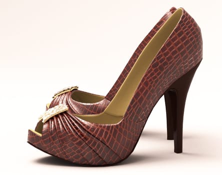 Crocodile leather women's shoes with high heels close up on a light background