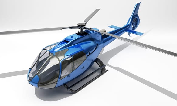 Modern blue helicopter on a light background
