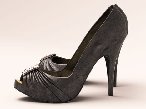 Women's black sexy shoes closeup on a light background