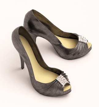 Women's black sexy shoes closeup on a light background