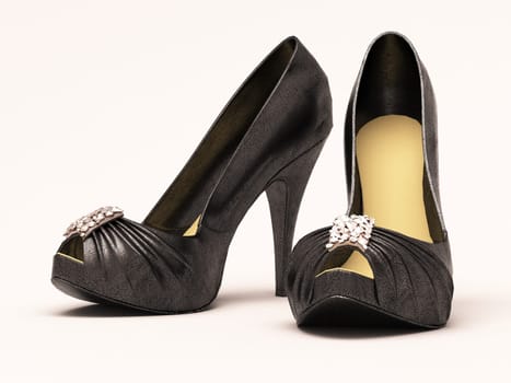 Women's black sexy shoes closeup on a light background