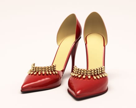 Women's red shoes closeup on a light background