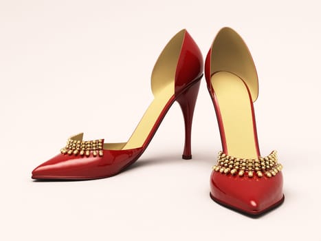 Women's red shoes closeup on a light background