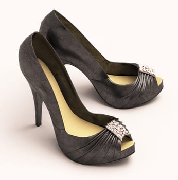 Women's black sexy shoes closeup on a light background