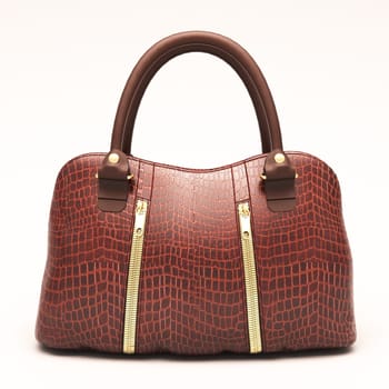 Crocodile leather women's handbag isolated on white background