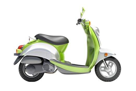 Trendy green scooter close up on a light background