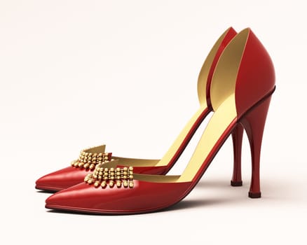 Women's red shoes closeup on a light background