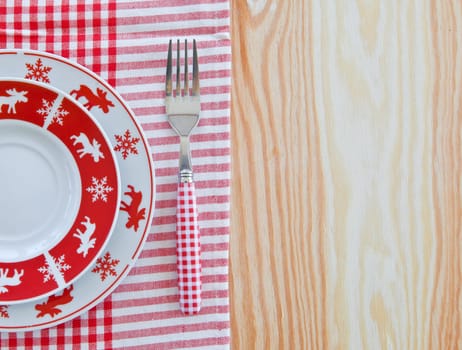 Background with table setting for Christmas