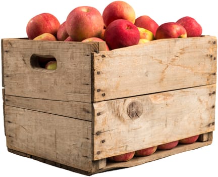 crate full of apples isolated on white background.